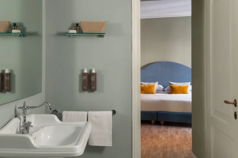 Private Junior Suite bathroom with designer sink and modern amenities for exclusive stays in Rome - Hotel City Palazzo dei Cardinali, BZAR hotels in Rome