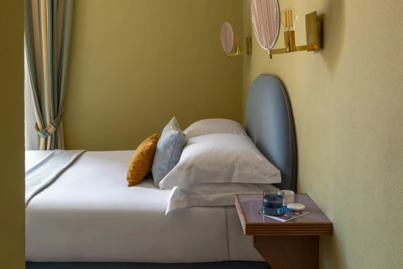 Compact double room with blue headboard and stylish design details in Rome’s historic center - Hotel City Palazzo dei Cardinali, BZAR hotels in Rome
